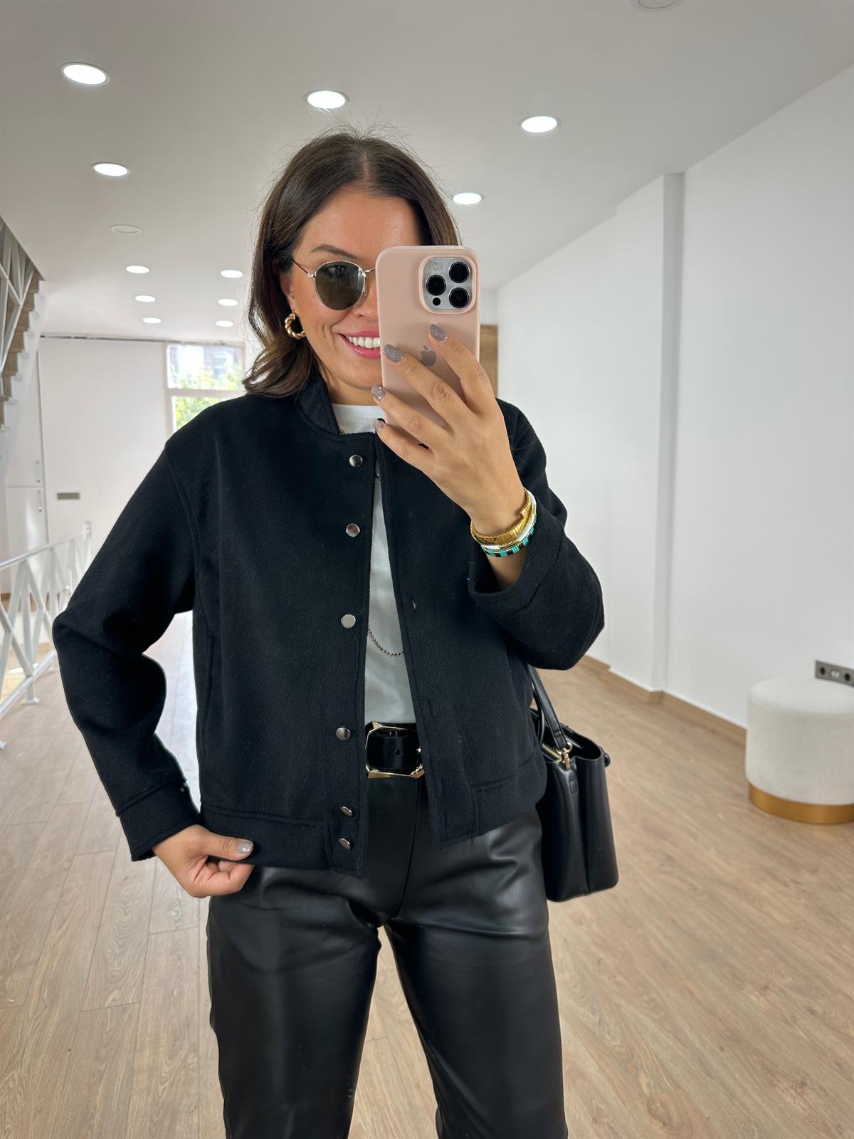 Marka Model Kaşe Bomber Ceket - Siyah