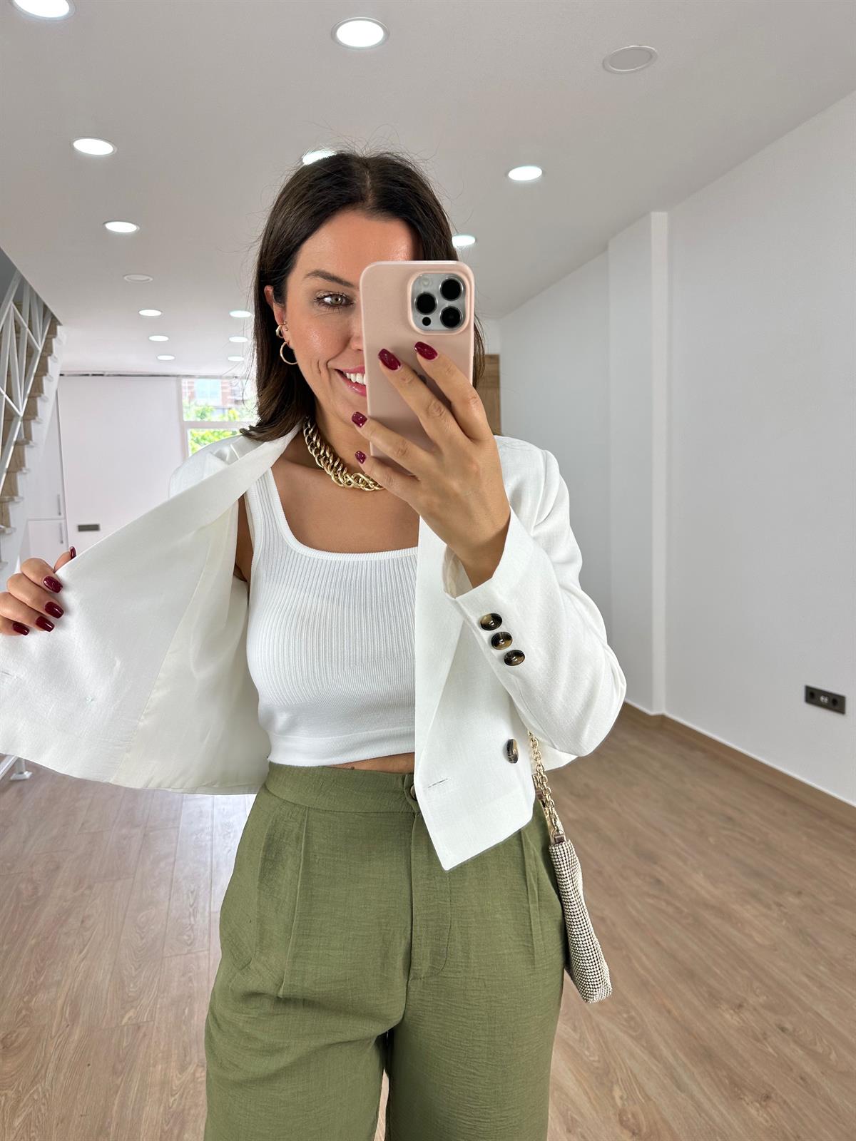 Marka Model Keten Ceket-Beyaz