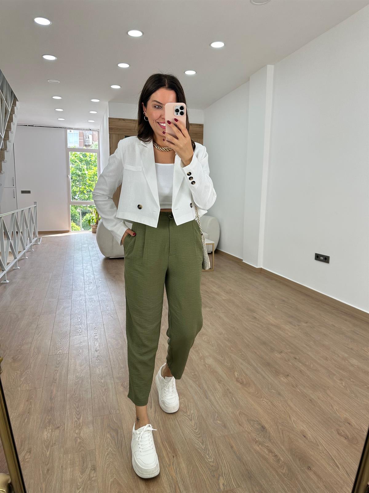 Marka Model Keten Ceket-Beyaz