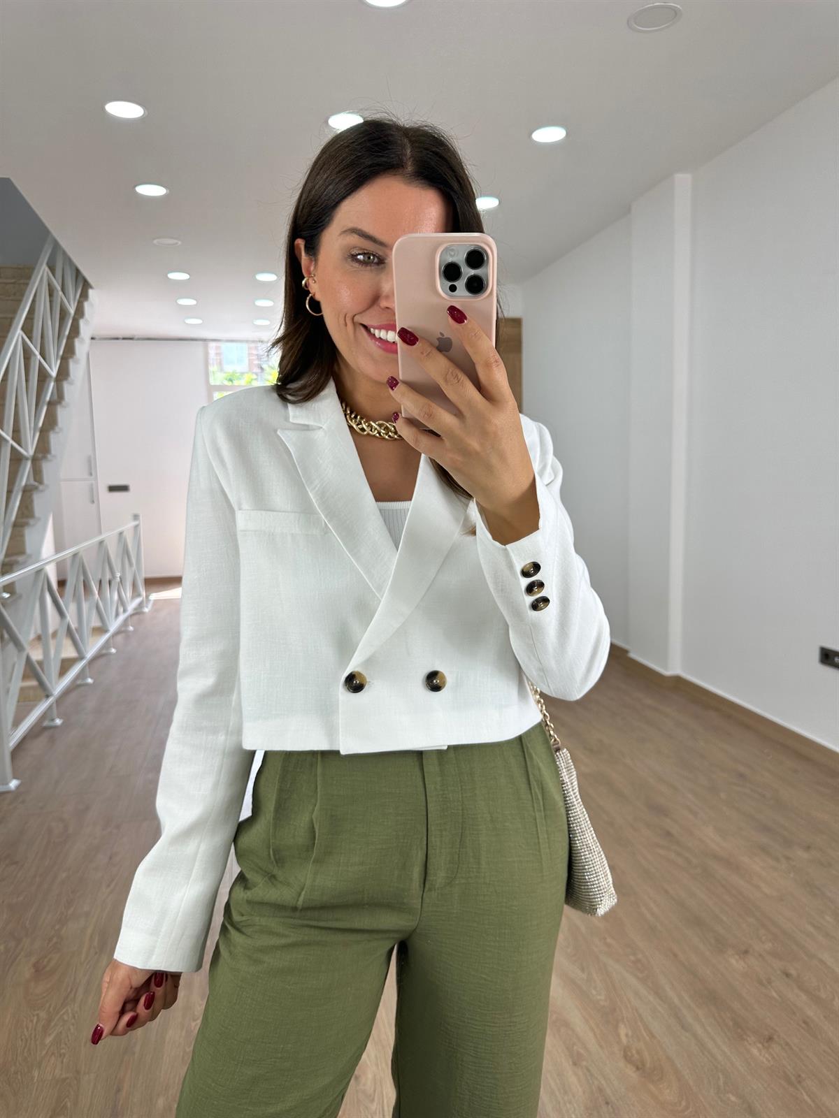 Marka Model Keten Ceket-Beyaz