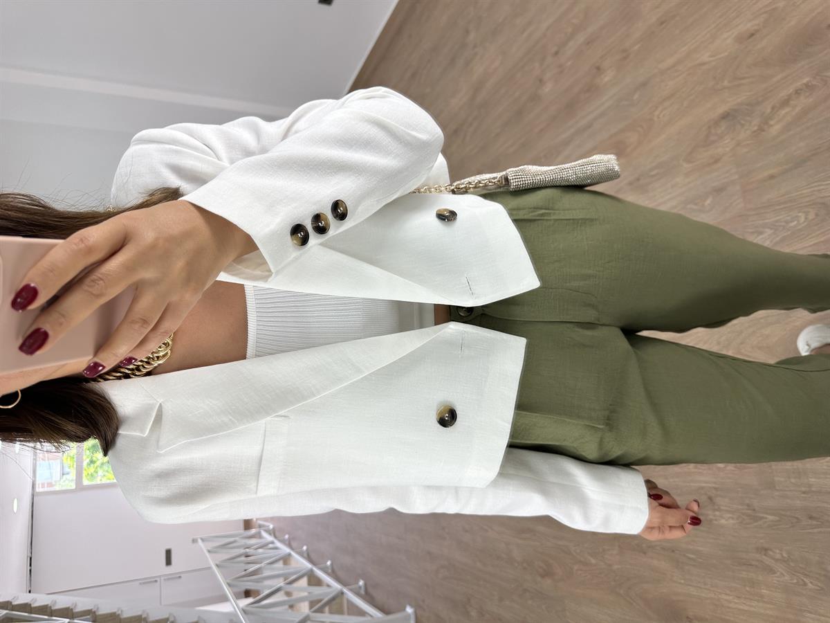 Marka Model Keten Ceket-Beyaz