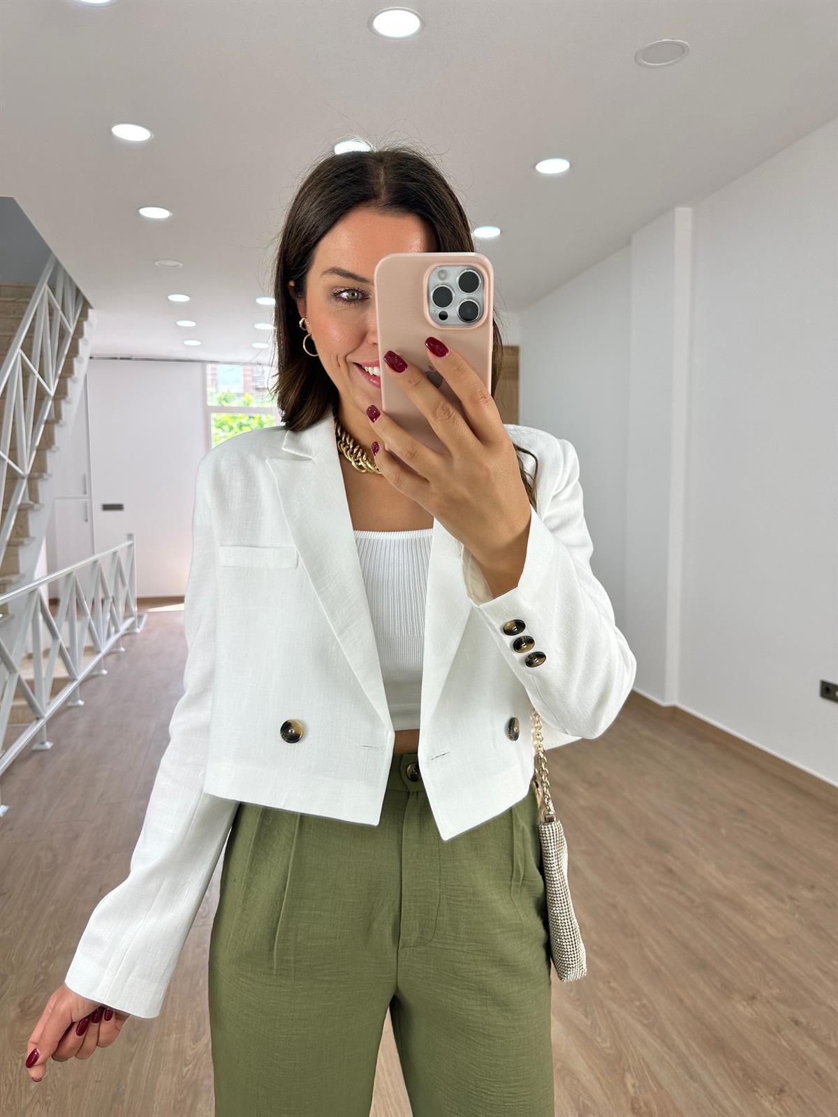 Marka Model Keten Ceket-Beyaz