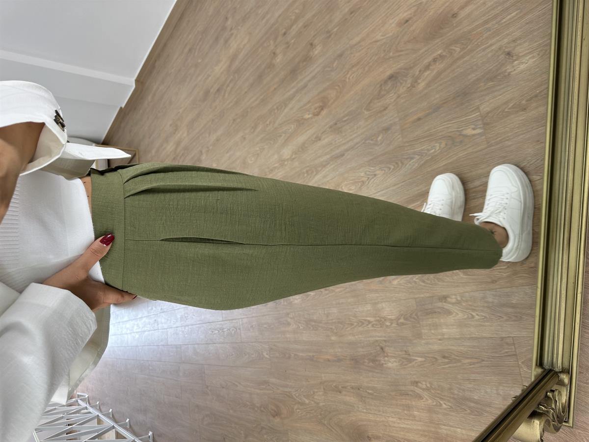 Marka Model Keten Pantolon-Haki