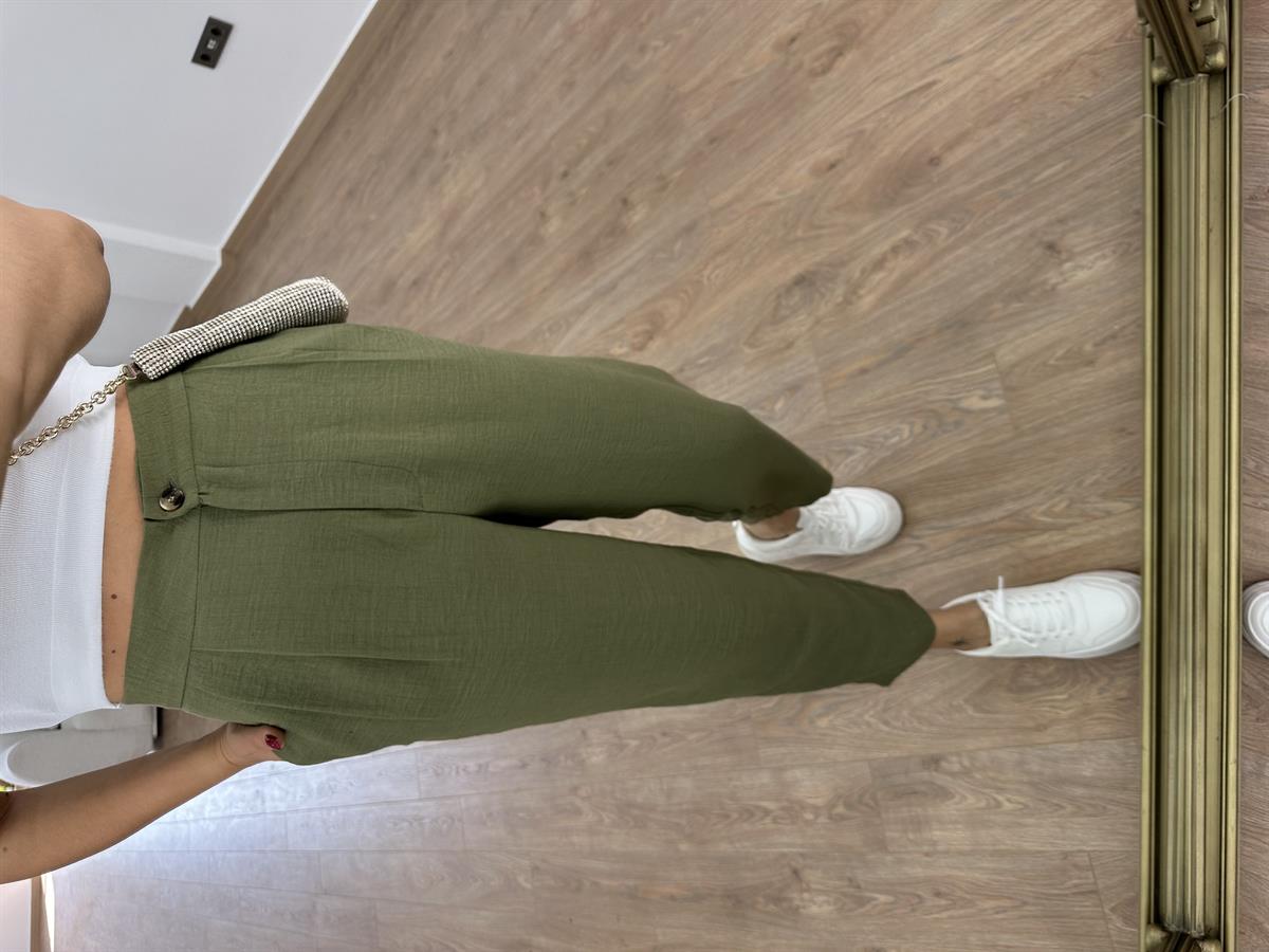 Marka Model Keten Pantolon-Haki