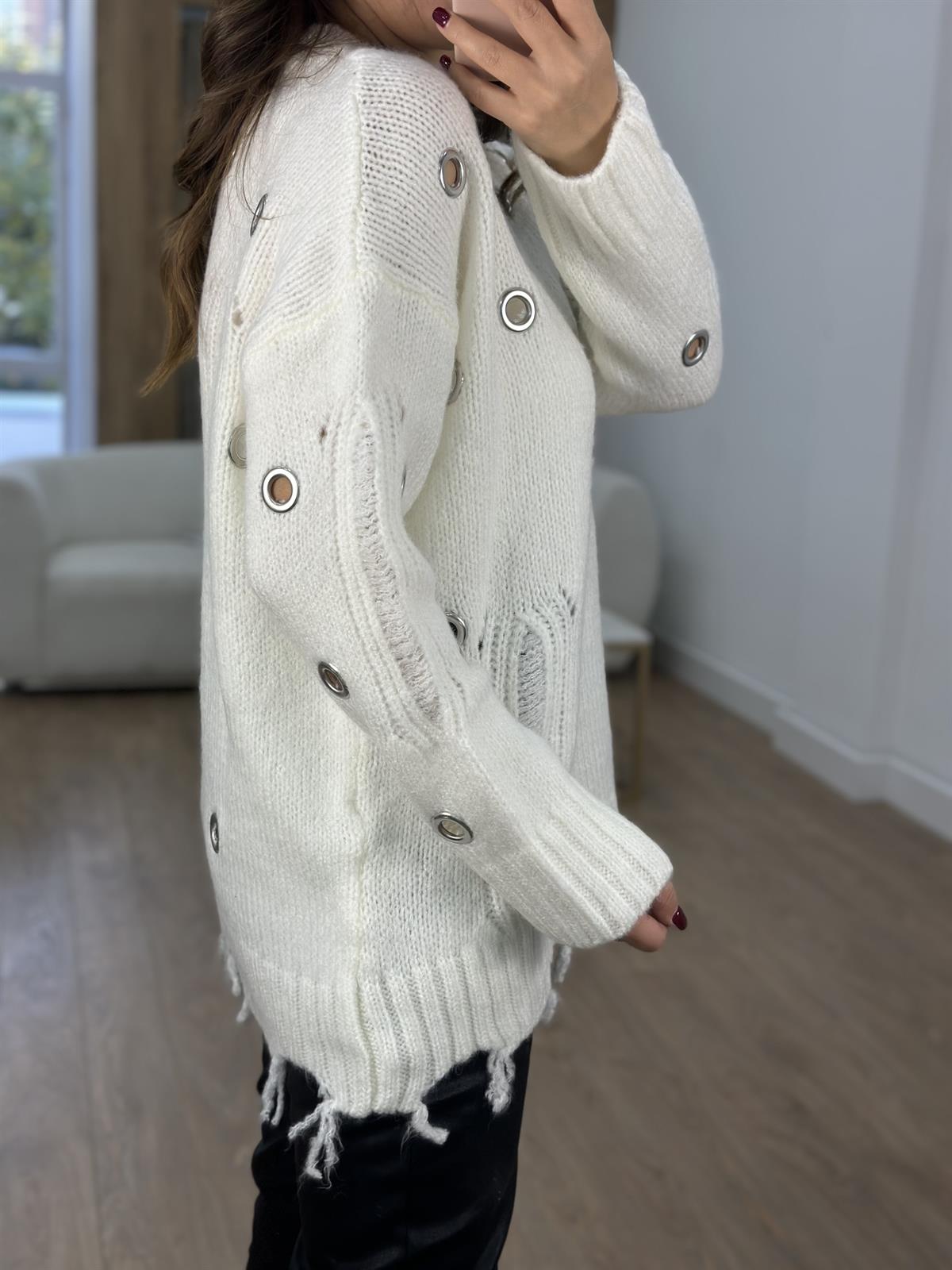 Marka Model Kuş Gözlü Triko Kazak-Ekru