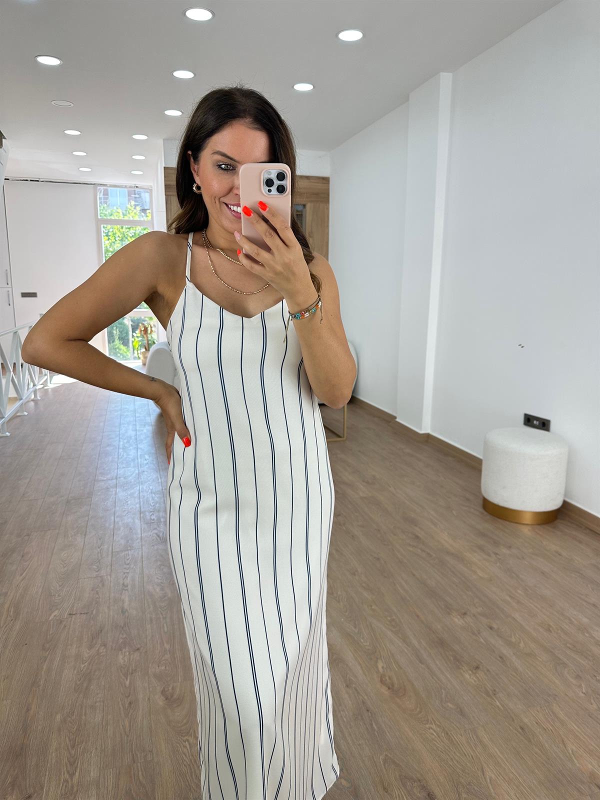 Marka Model Lacivert Çizgili Elbise