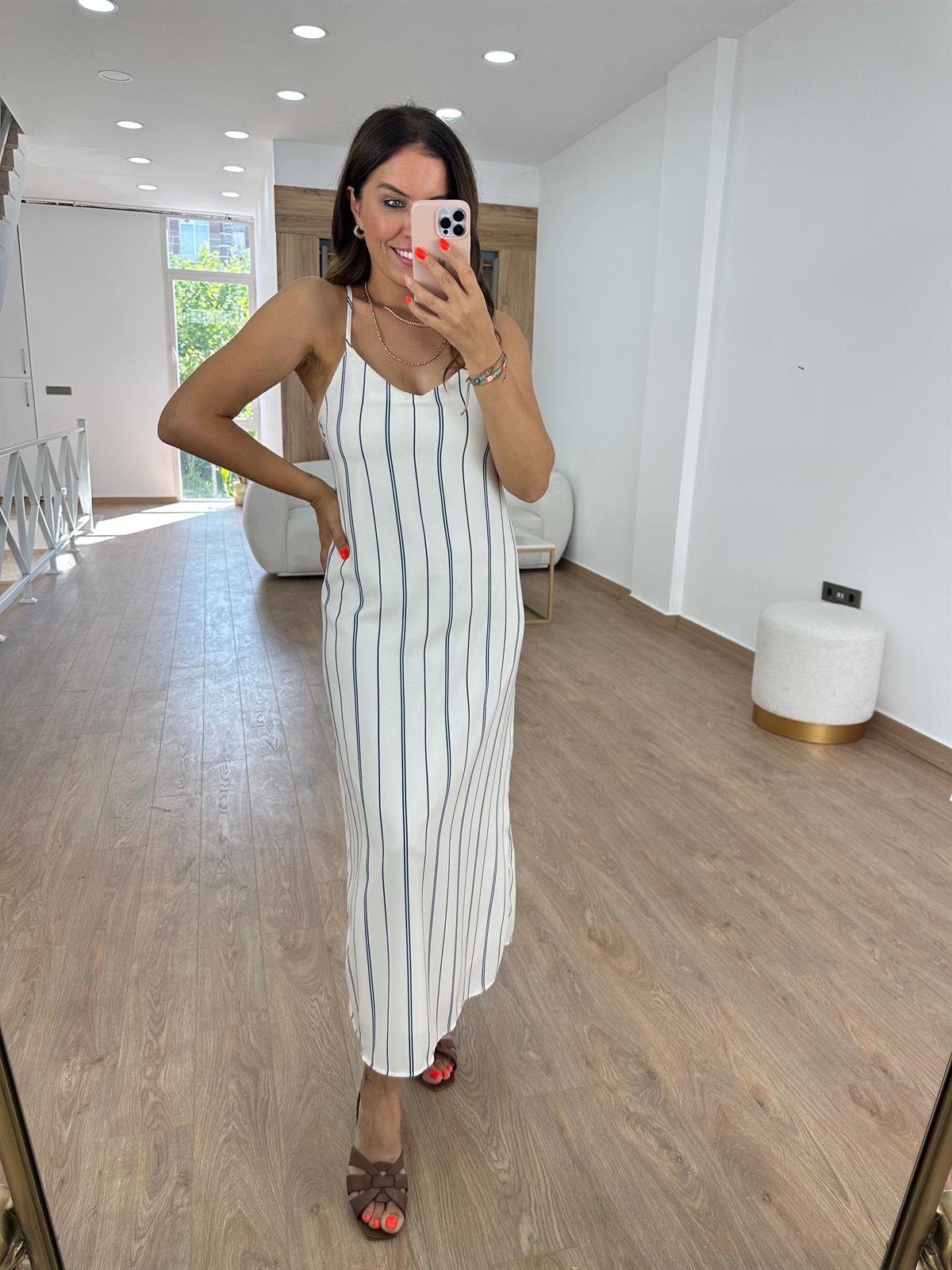 Marka Model Lacivert Çizgili Elbise