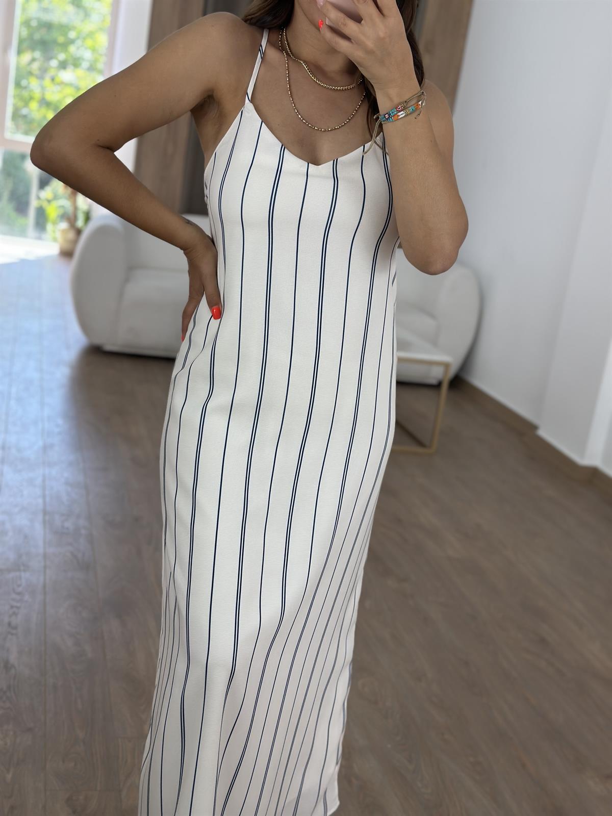 Marka Model Lacivert Çizgili Elbise