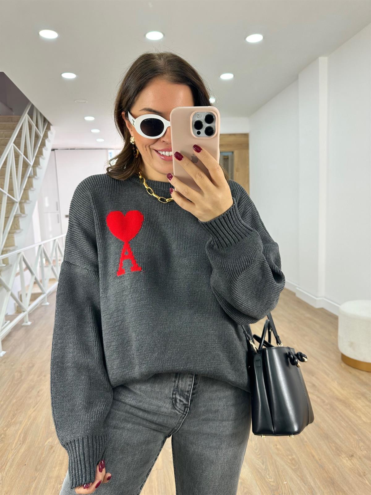 Marka Model Logolu Kazak-Gri