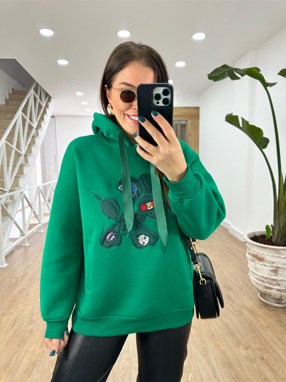 Marka Model Nakış Detaylı Sweatshirt-Yeşil