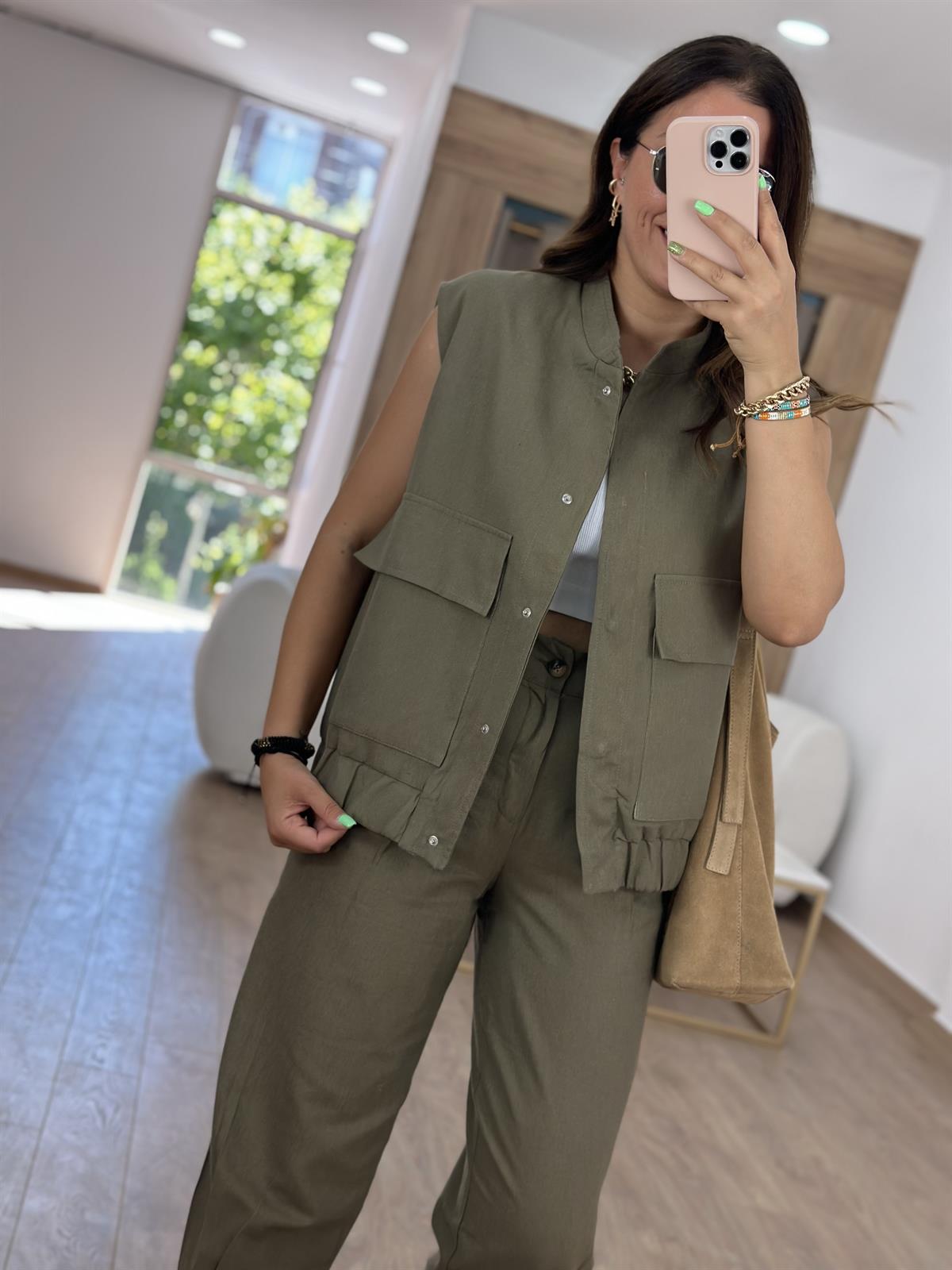 Marka Model Önü Çıtçıtlı Yelek-Haki