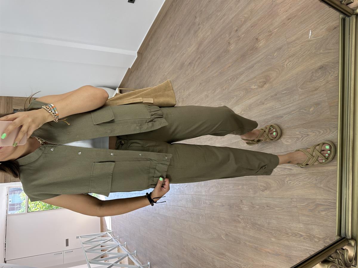 Marka Model Önü Çıtçıtlı Yelek-Haki