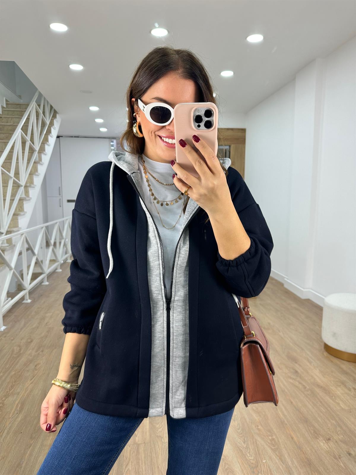 Marka Model Önü Fermuarlı Sweatshirt