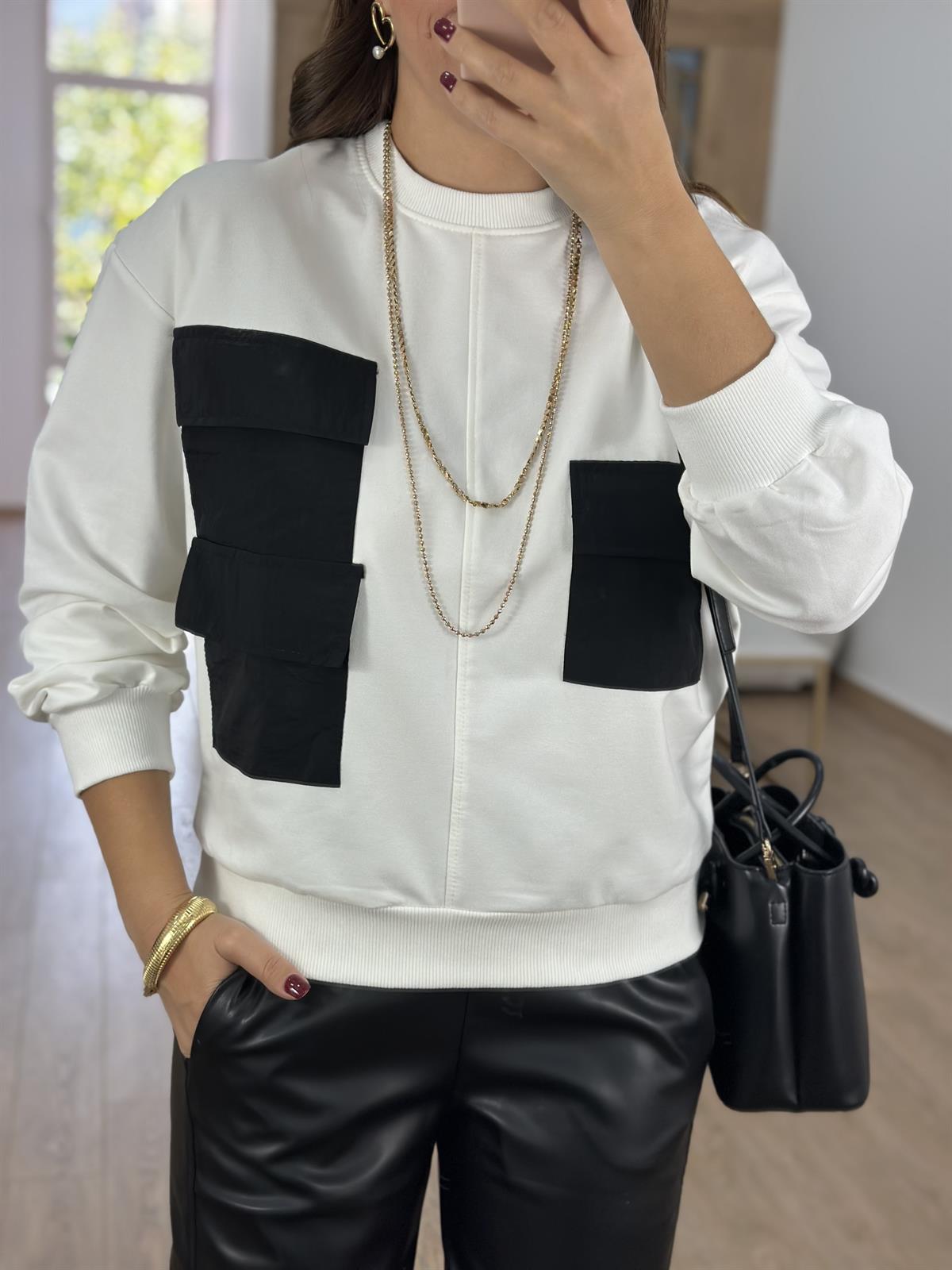 Marka Model Siyah Cep Detaylı Sweatshirt