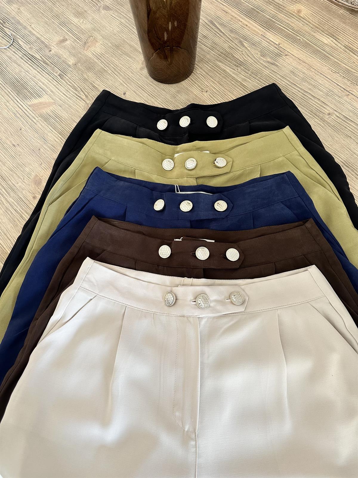 Marka Model Taş Düğmeli Tensel Pantolon-Krem