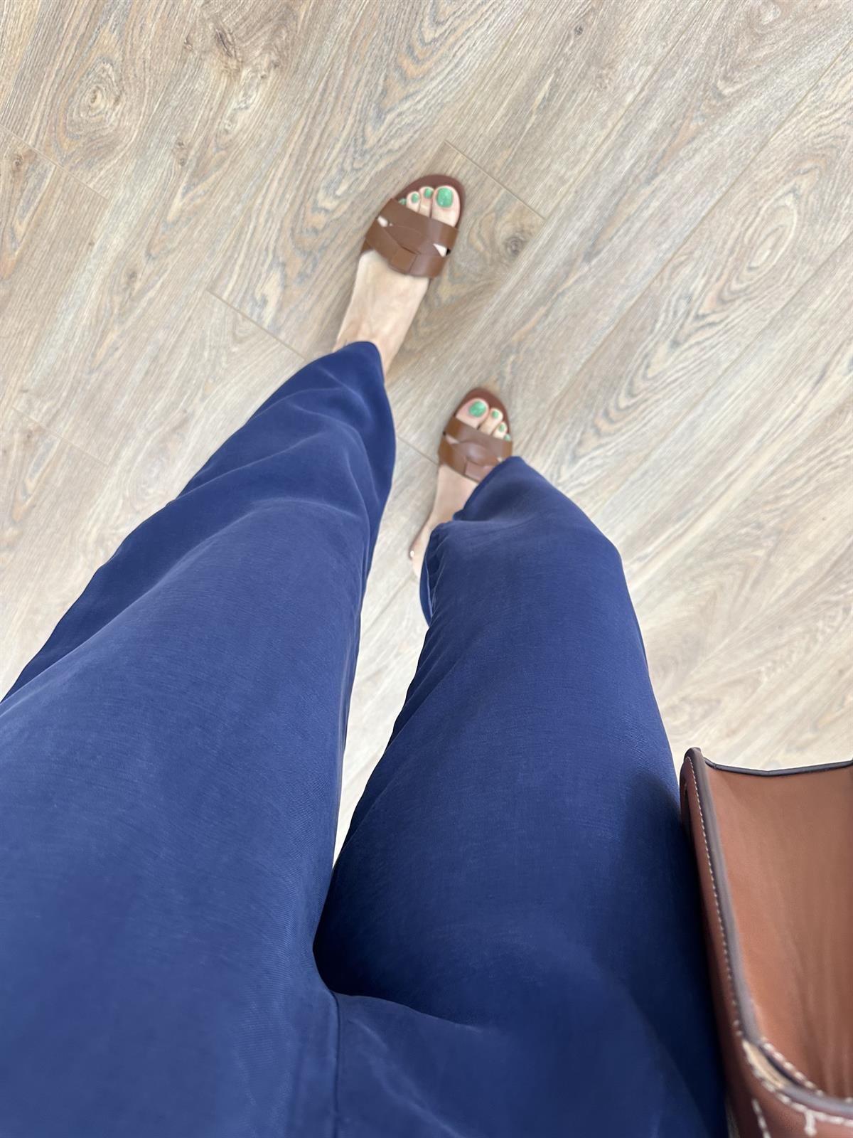 Marka Model Taş Düğmeli Tensel Pantolon-Lacivert