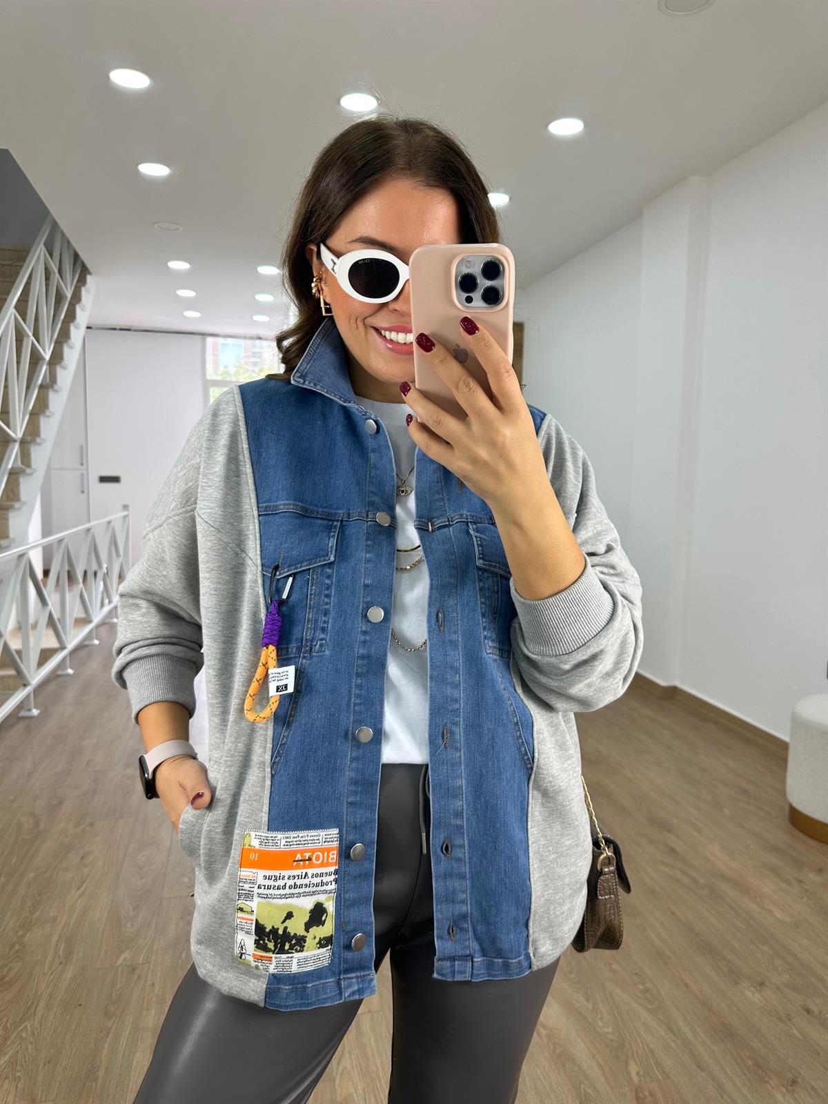 Marka Model Tasarım Denim Ceket-Gri