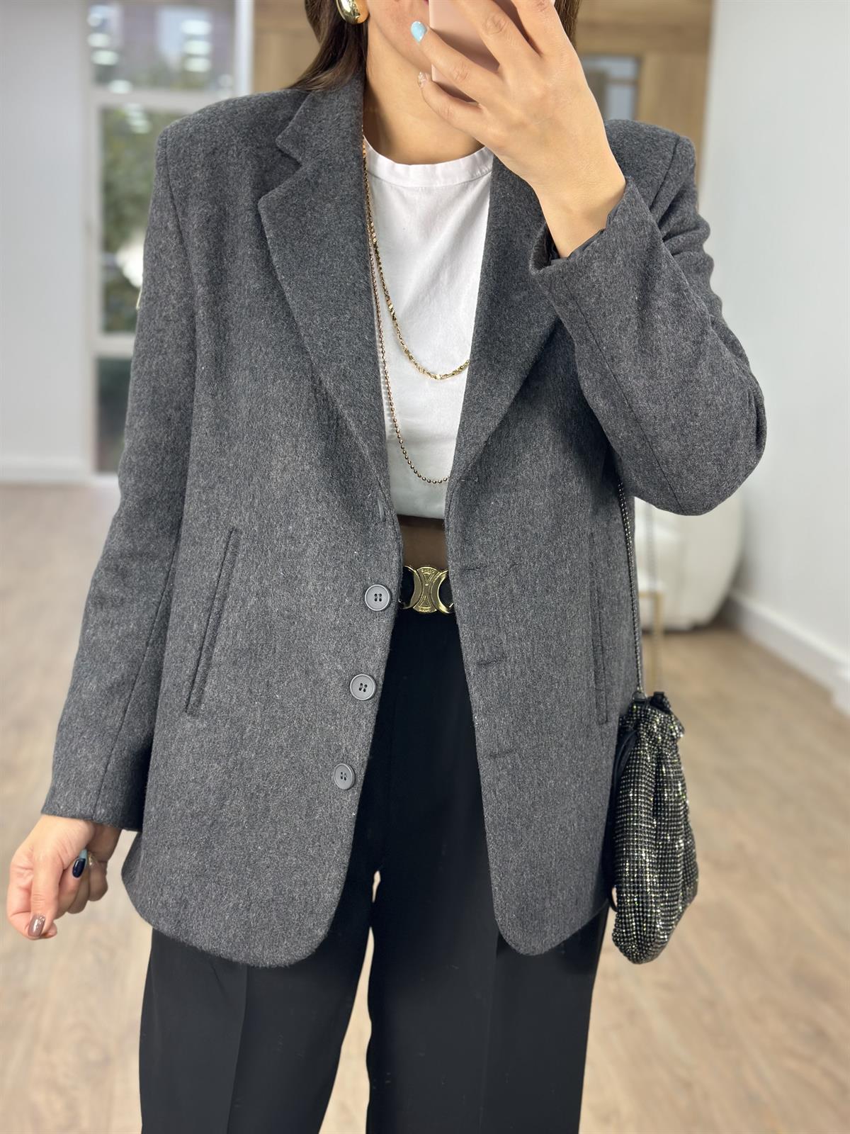 Marka Model Tasarım Kaşe Ceket-Gri