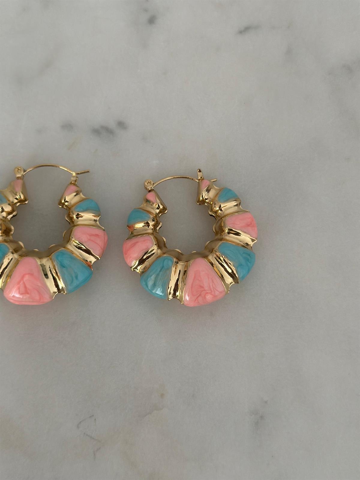 Marka Model Tasarım Pembe Mavi Küpe