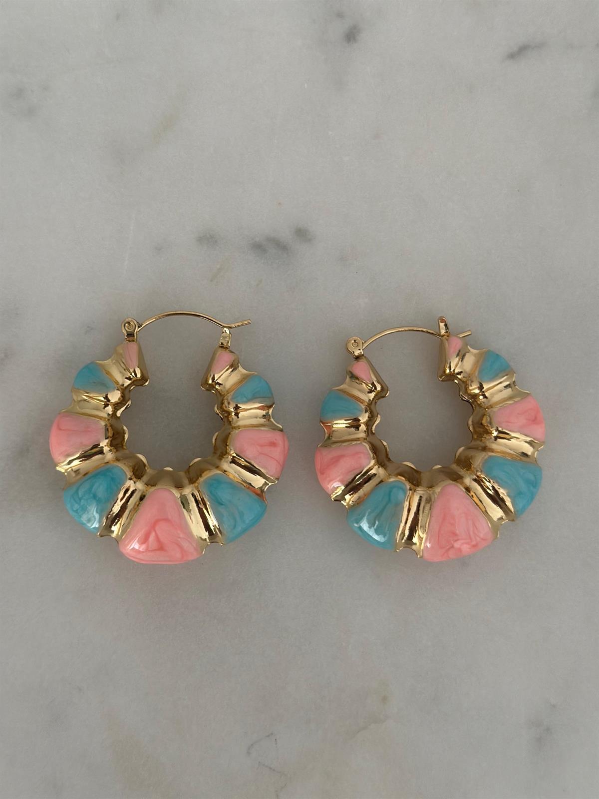 Marka Model Tasarım Pembe Mavi Küpe