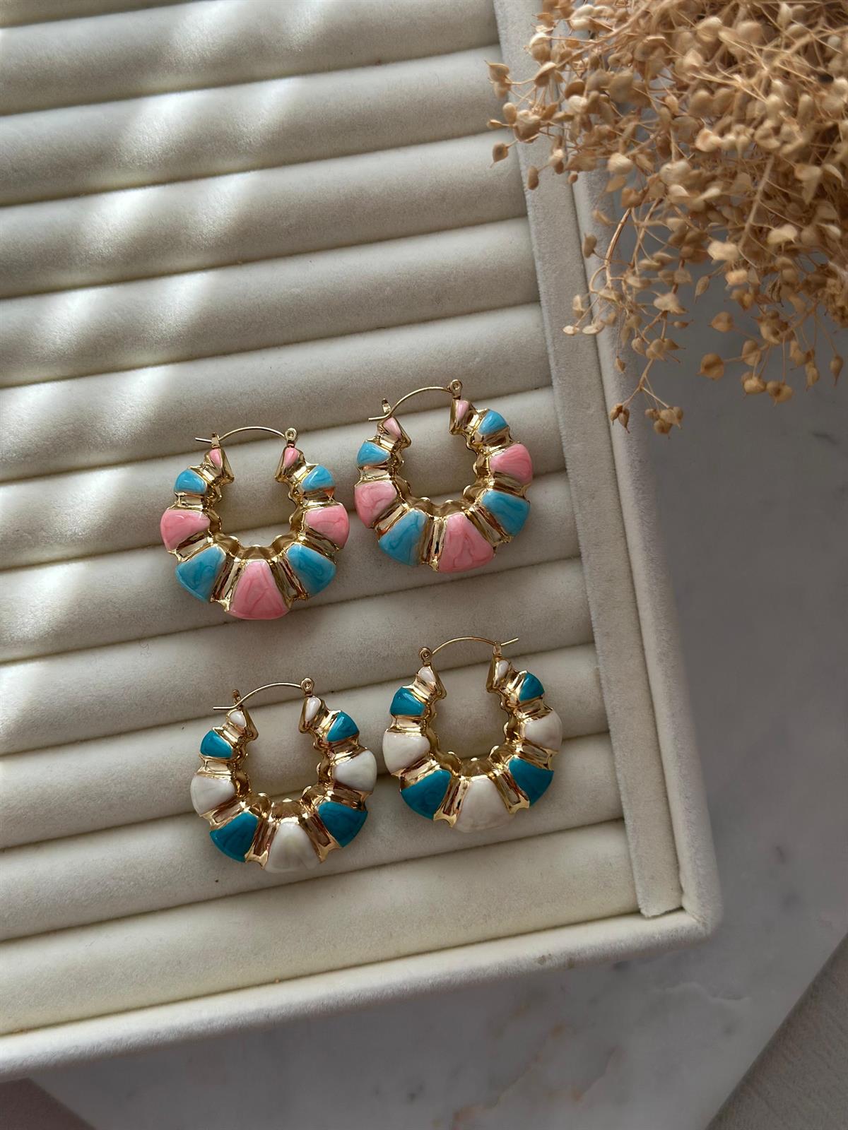 Marka Model Tasarım Pembe Mavi Küpe