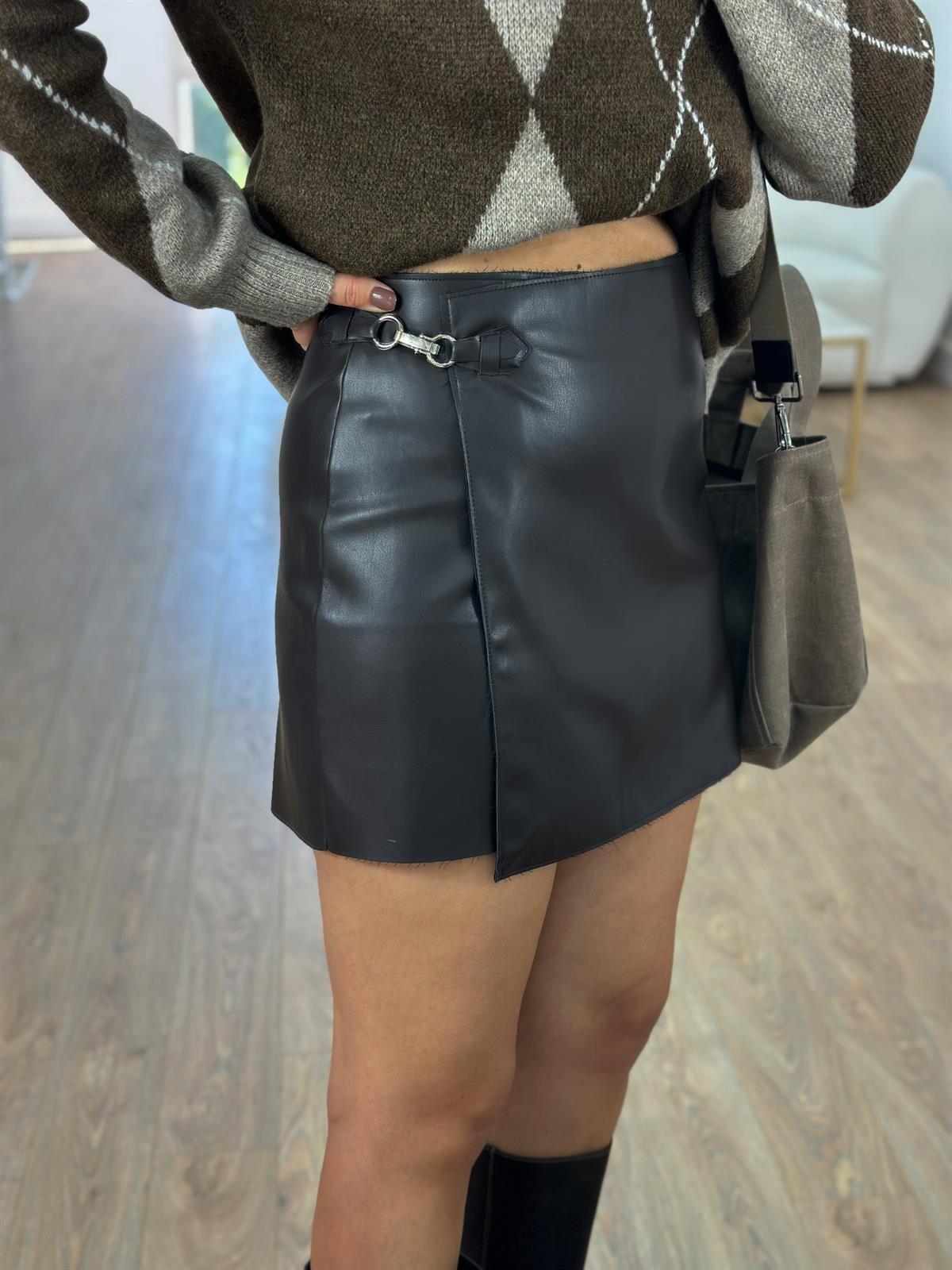 Marka Model Yumuşacık Deri Şort Etek -Kahverengi