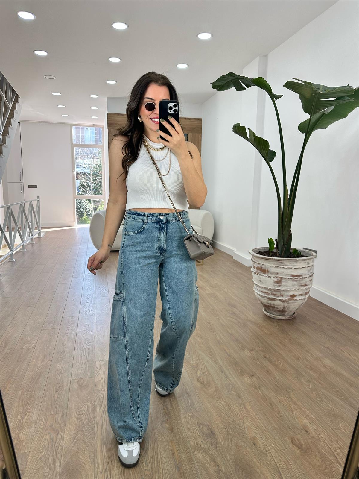 Mavi Yıkamalı Kargo Cepli Jean