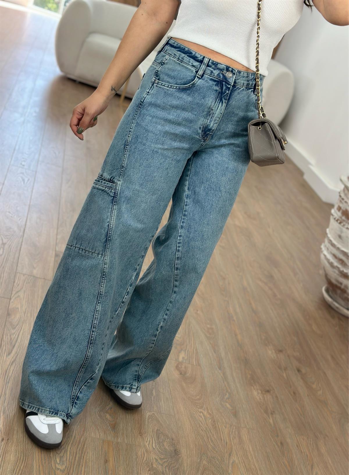 Mavi Yıkamalı Kargo Cepli Jean