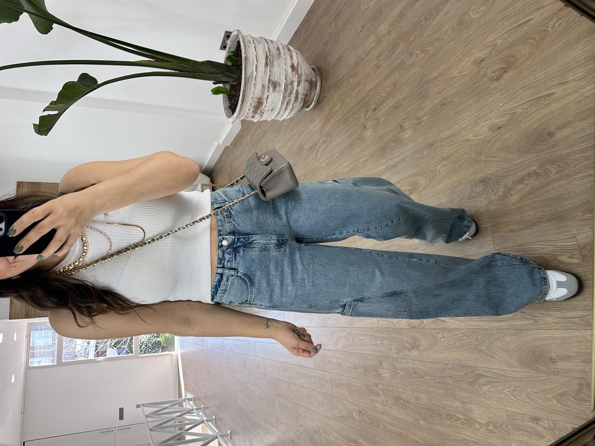 Mavi Yıkamalı Kargo Cepli Jean