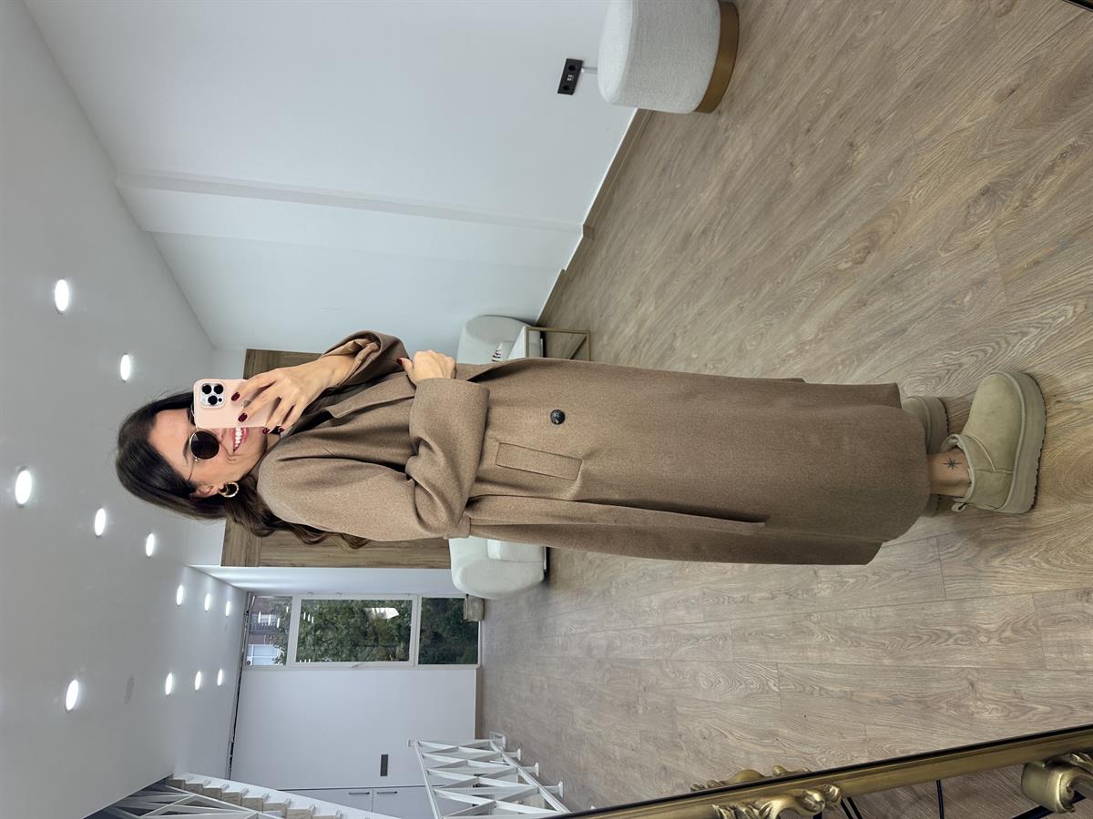 Maxi Boy Kaşe Kaban-Camel