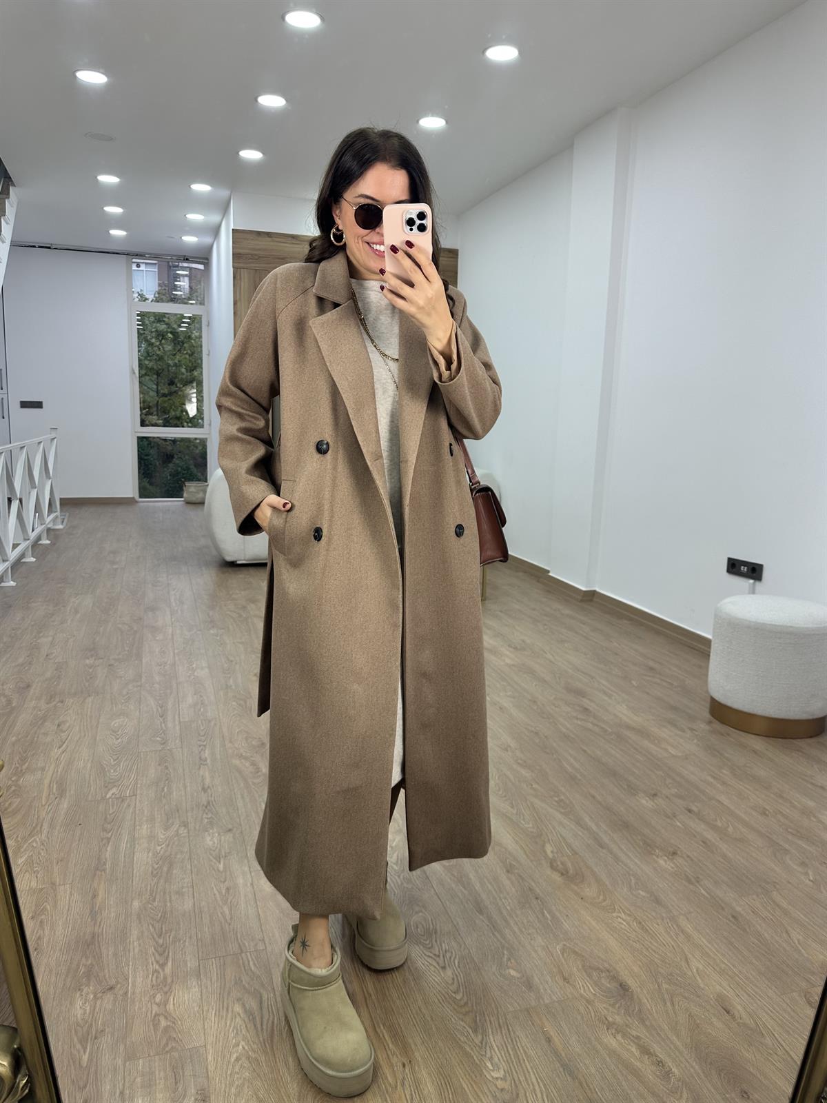 Maxi Boy Kaşe Kaban-Camel