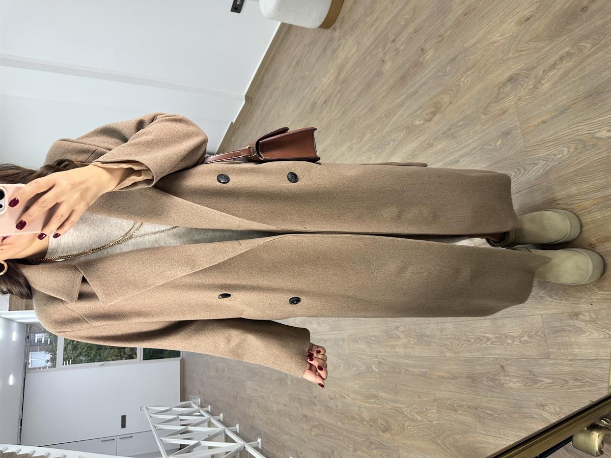 Maxi Boy Kaşe Kaban-Camel