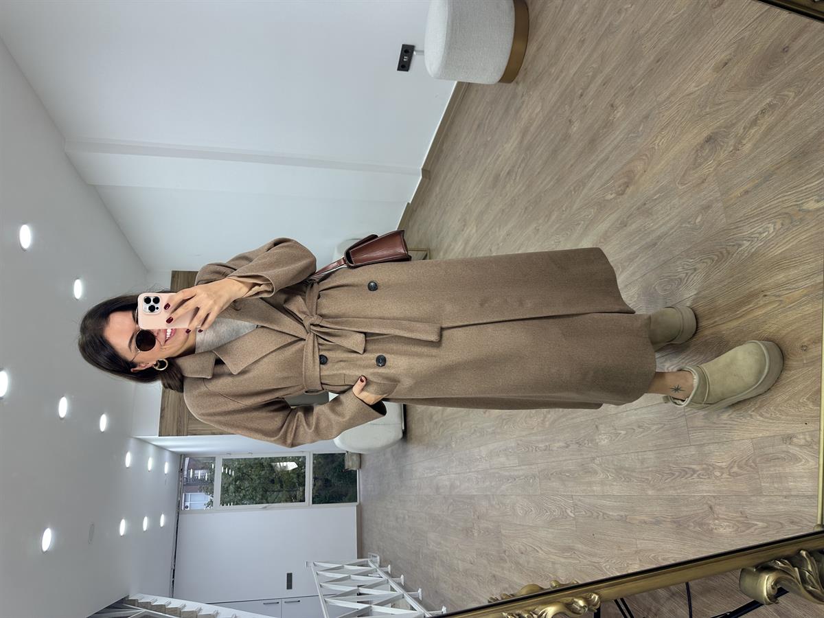 Maxi Boy Kaşe Kaban-Camel