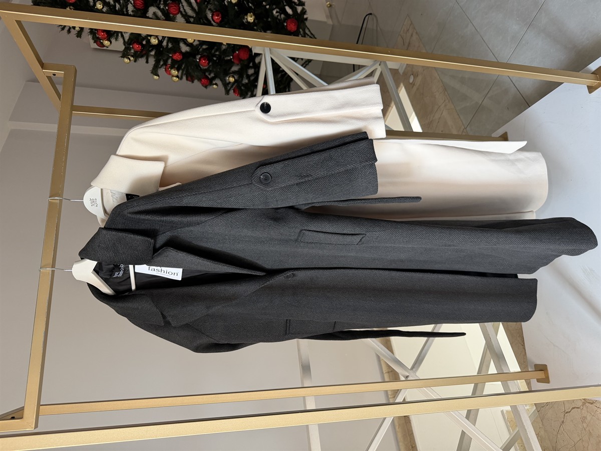 Mechelen Balıksırtı Kaşe Kaban - Antrasit 