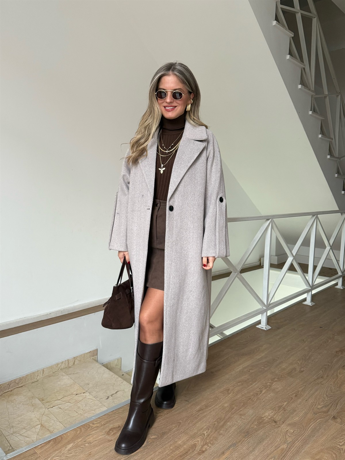 Mechelen Balıksırtı Kaşe Kaban - Bej