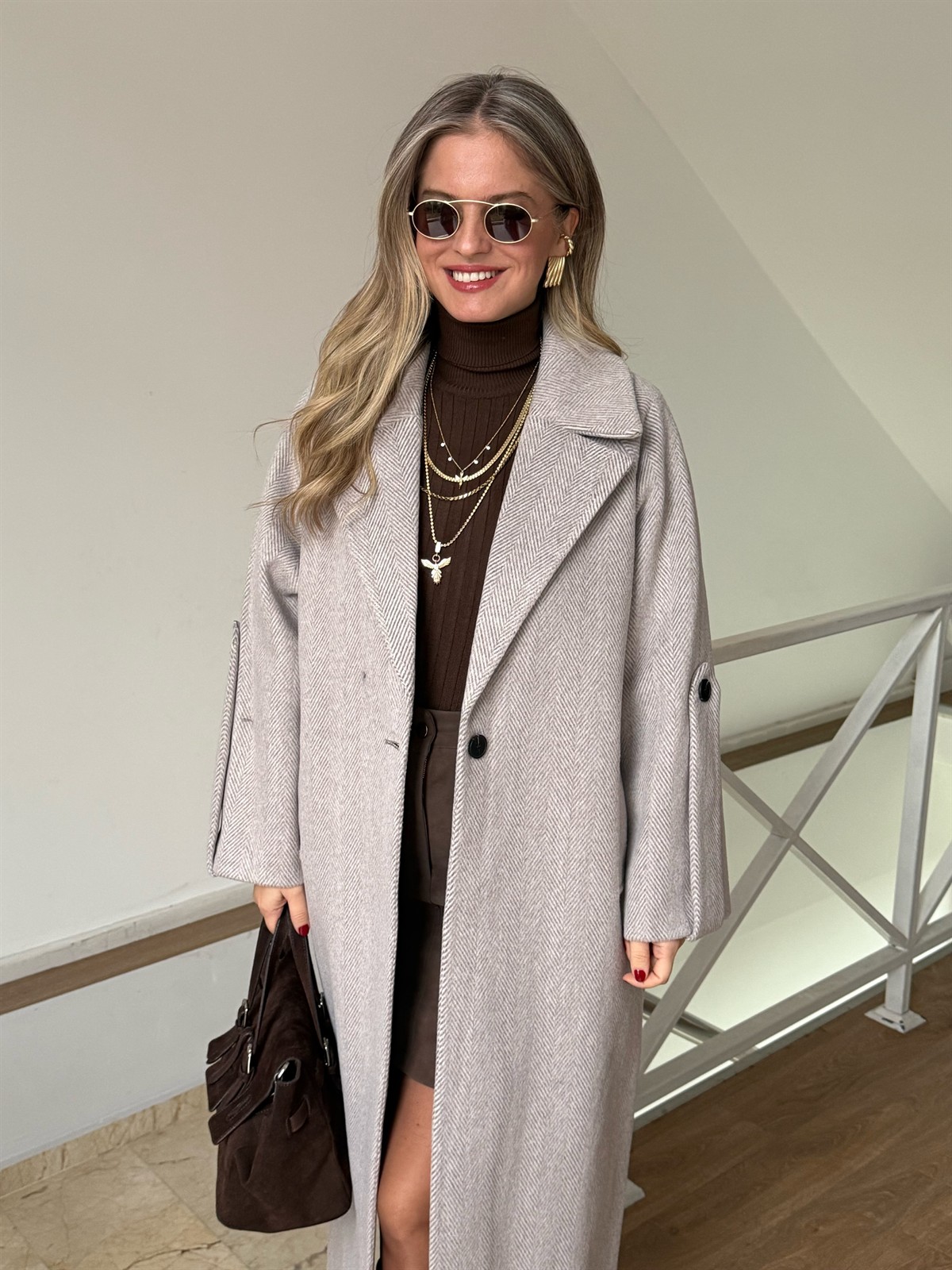 Mechelen Balıksırtı Kaşe Kaban - Bej