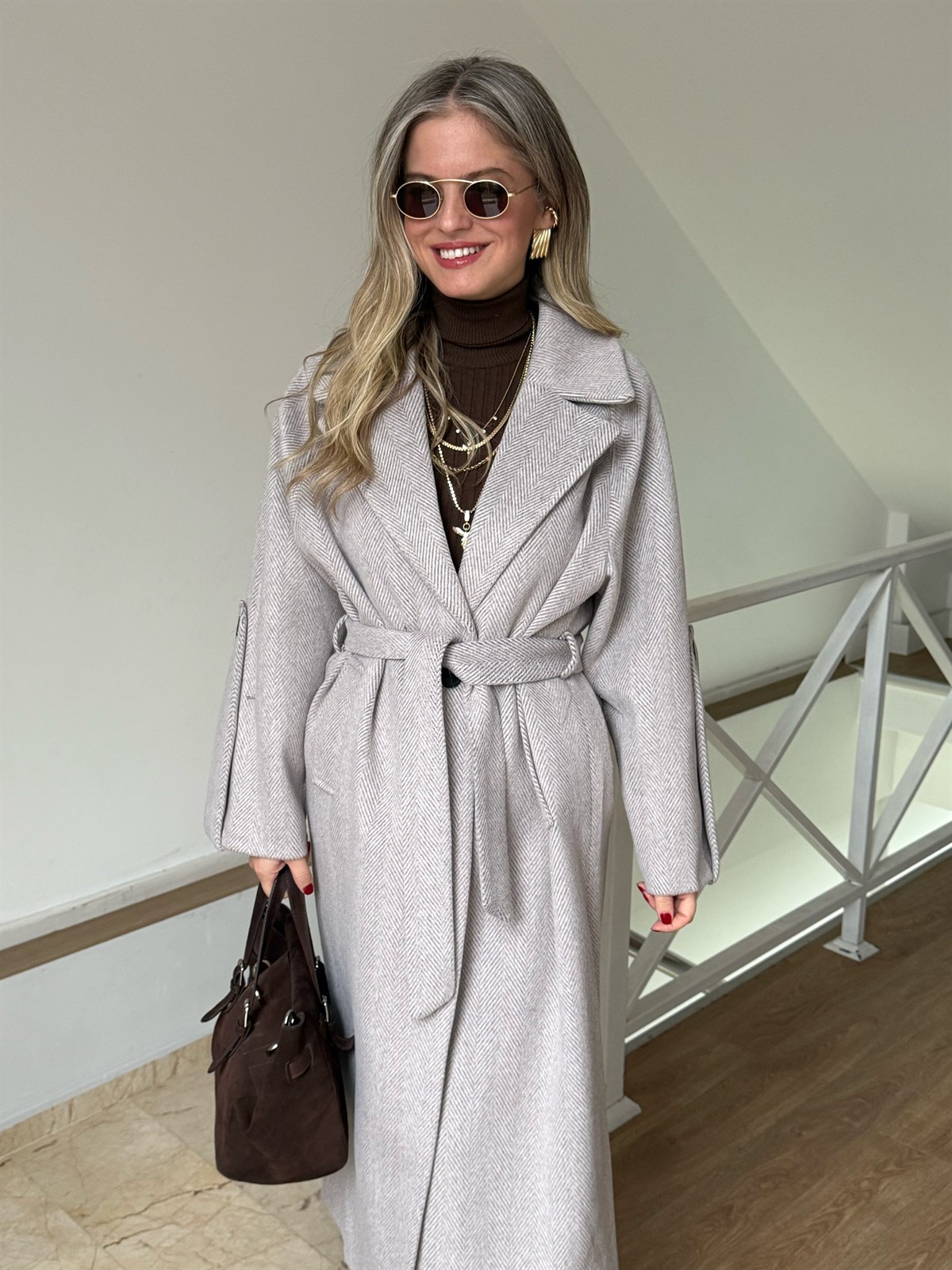 Mechelen Balıksırtı Kaşe Kaban - Bej