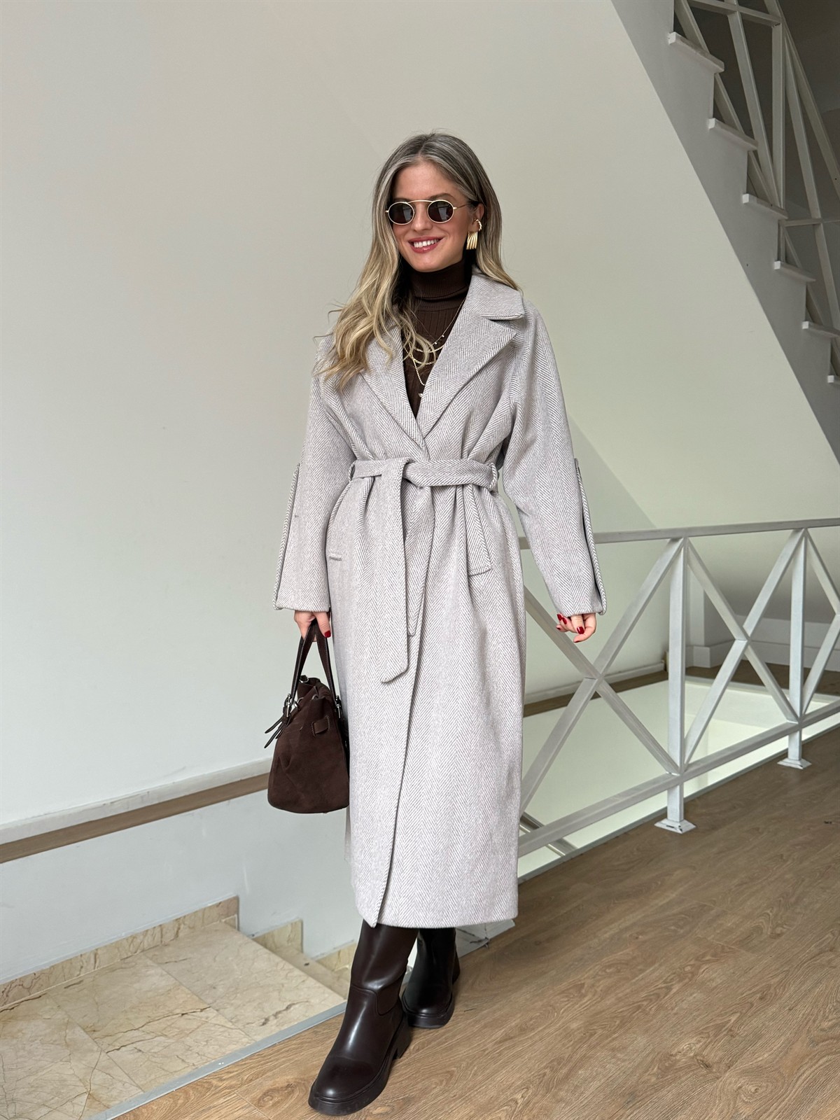 Mechelen Balıksırtı Kaşe Kaban - Bej