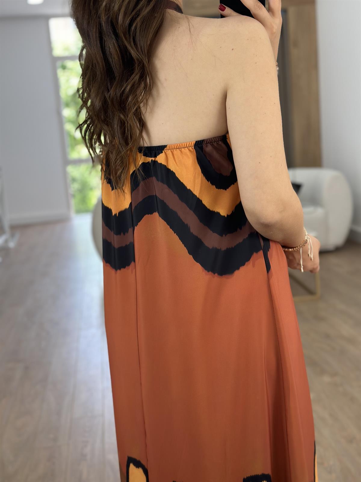 Metal Tokalı Desenli Elbise