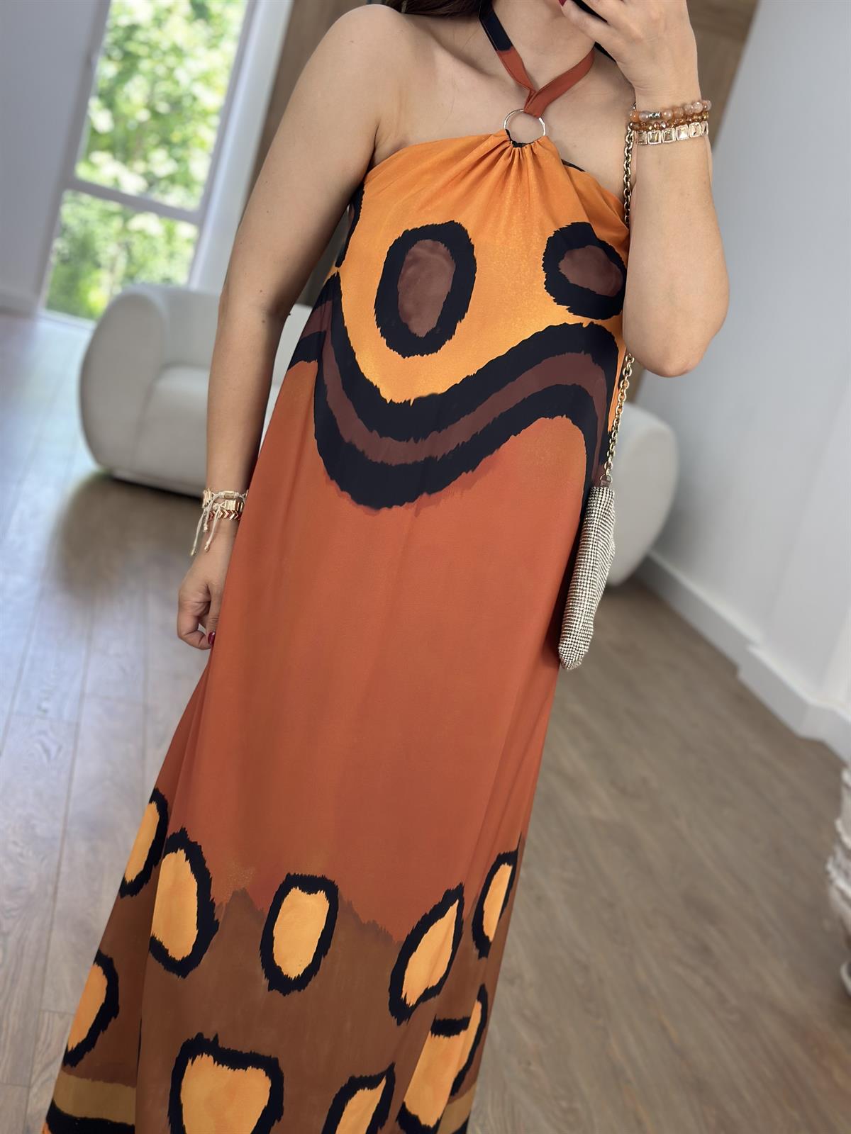 Metal Tokalı Desenli Elbise