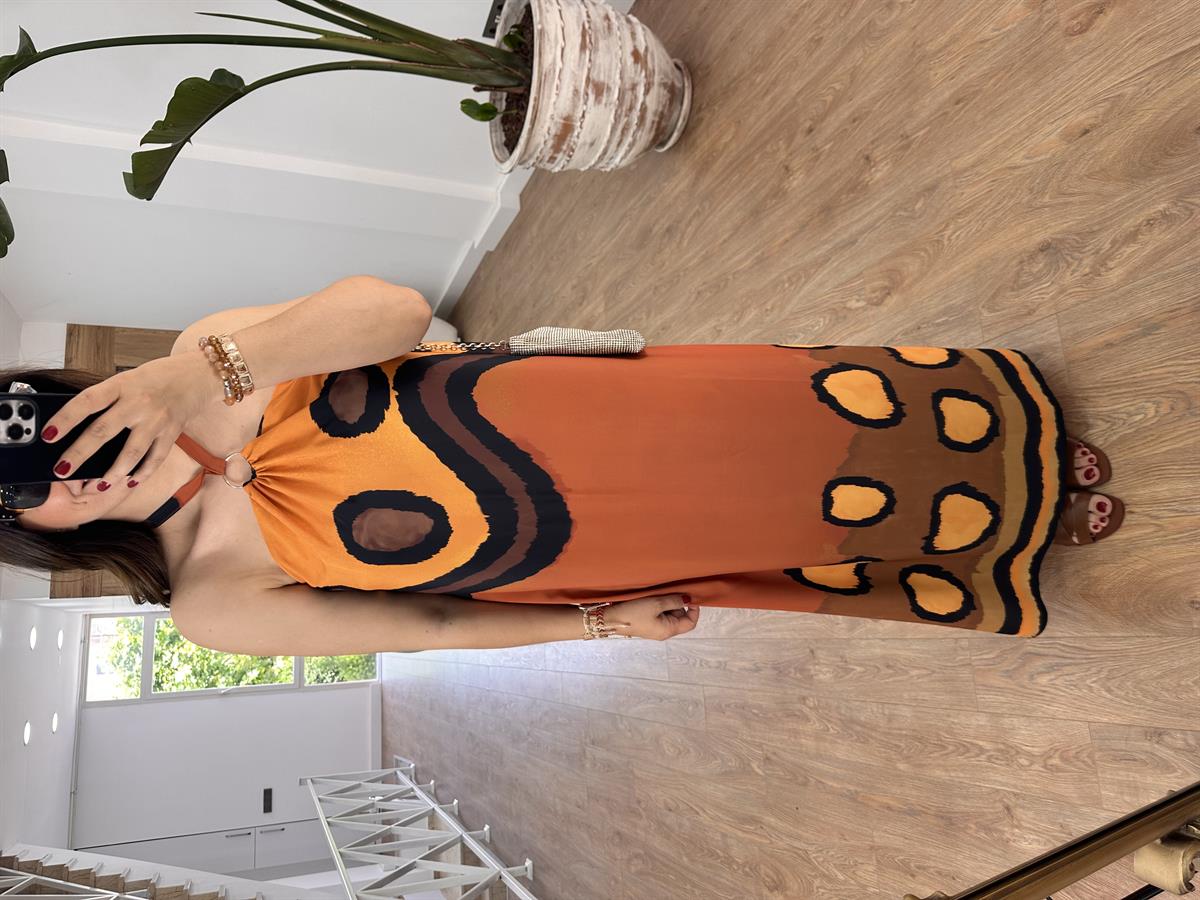 Metal Tokalı Desenli Elbise