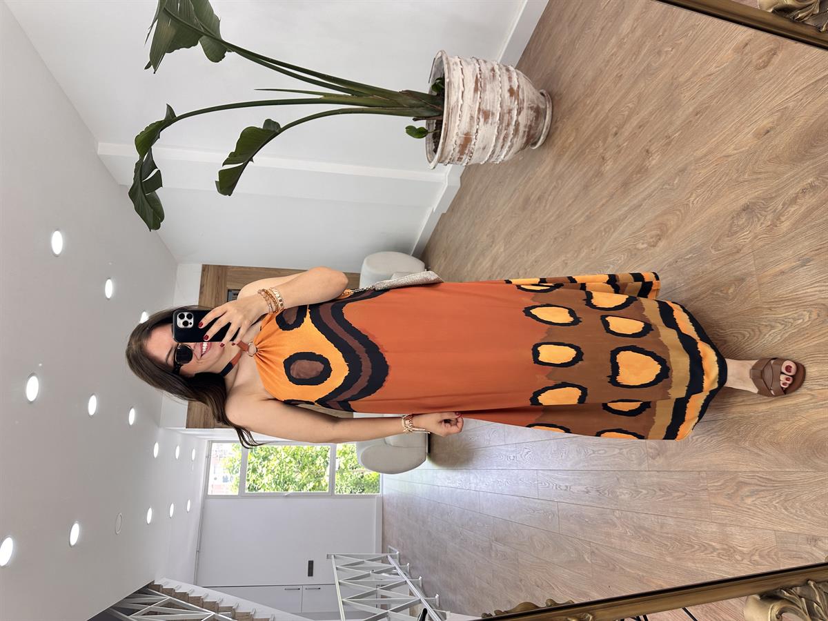 Metal Tokalı Desenli Elbise