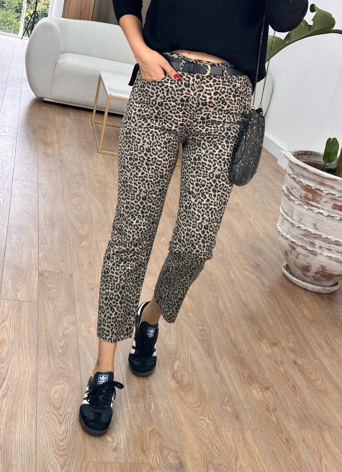 Mini Leopar Desenli Boyfit Jean 