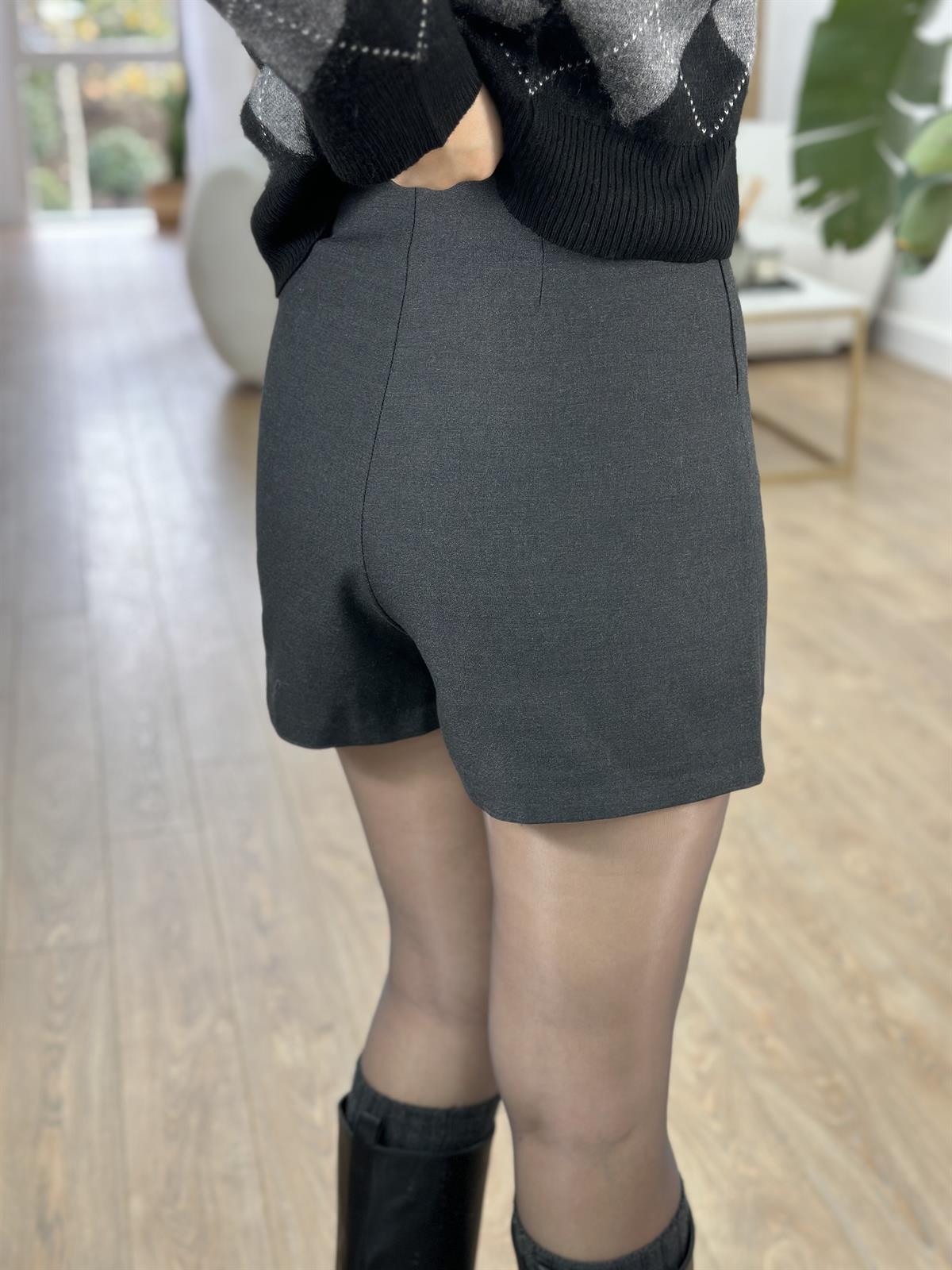 Mini Yırtmaçlı Şort Etek - Antrasit