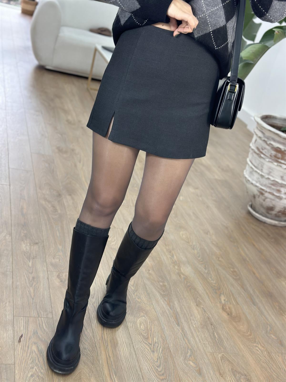 Mini Yırtmaçlı Şort Etek - Antrasit