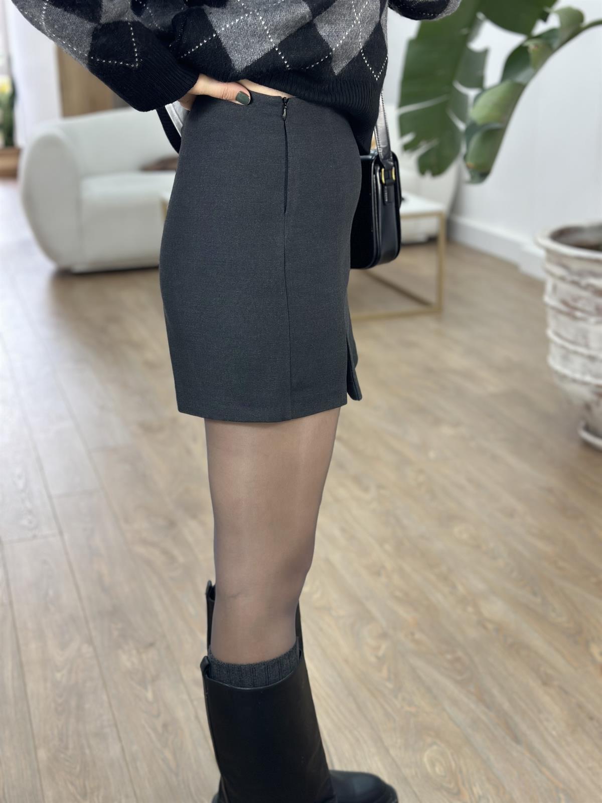 Mini Yırtmaçlı Şort Etek - Antrasit