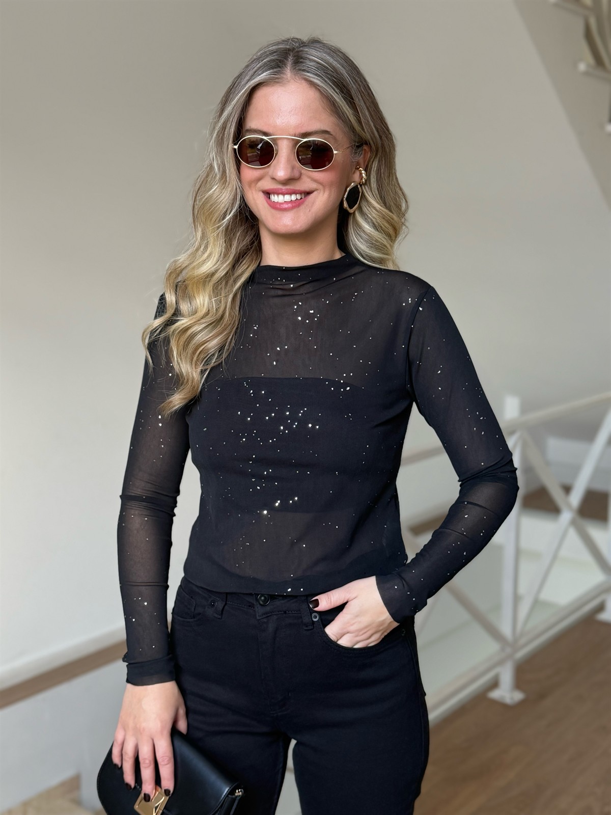 Minimal Simli Tül Bluz