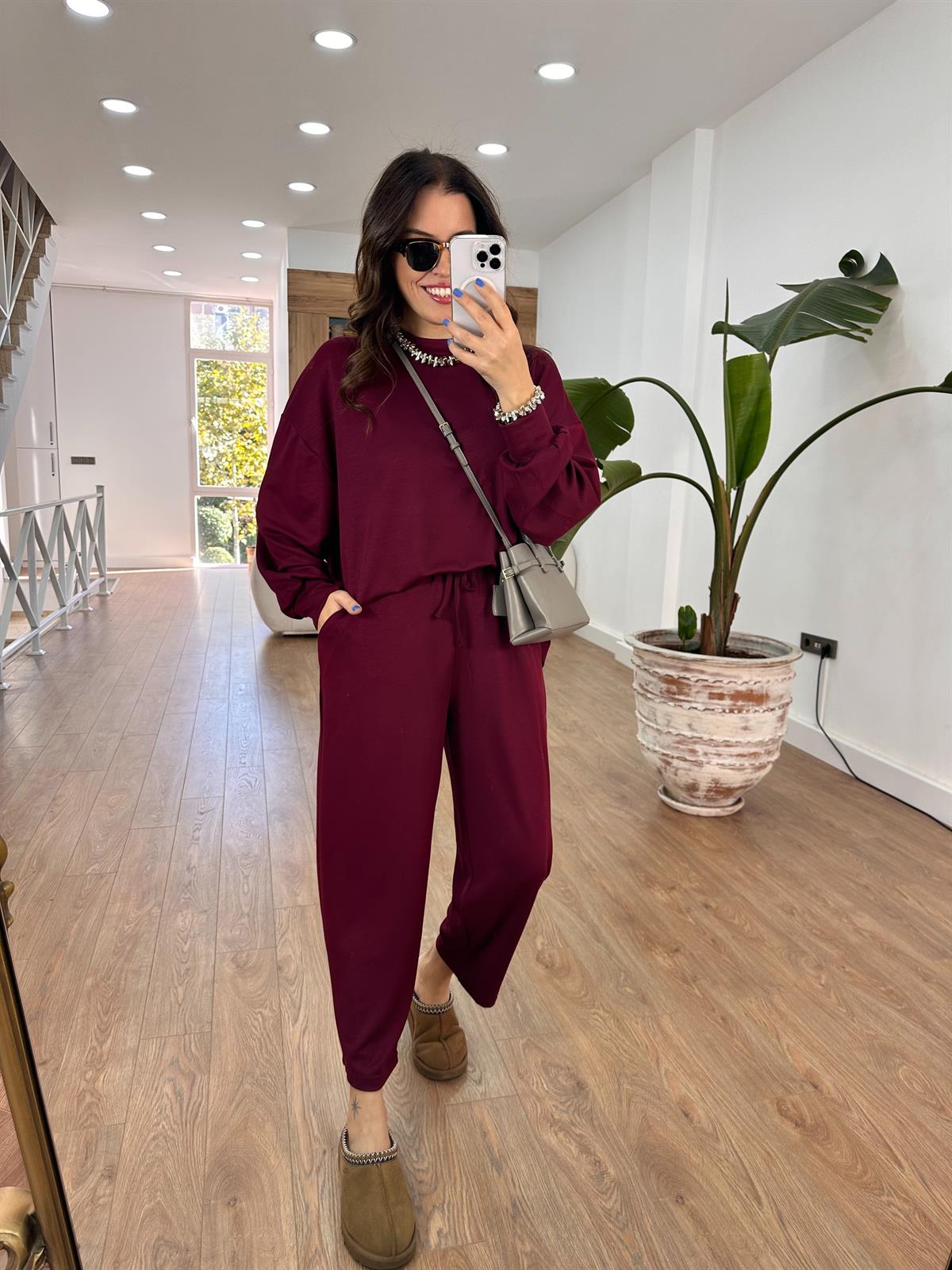 Modal Kumaş Basic Salaş Takım - Bordo