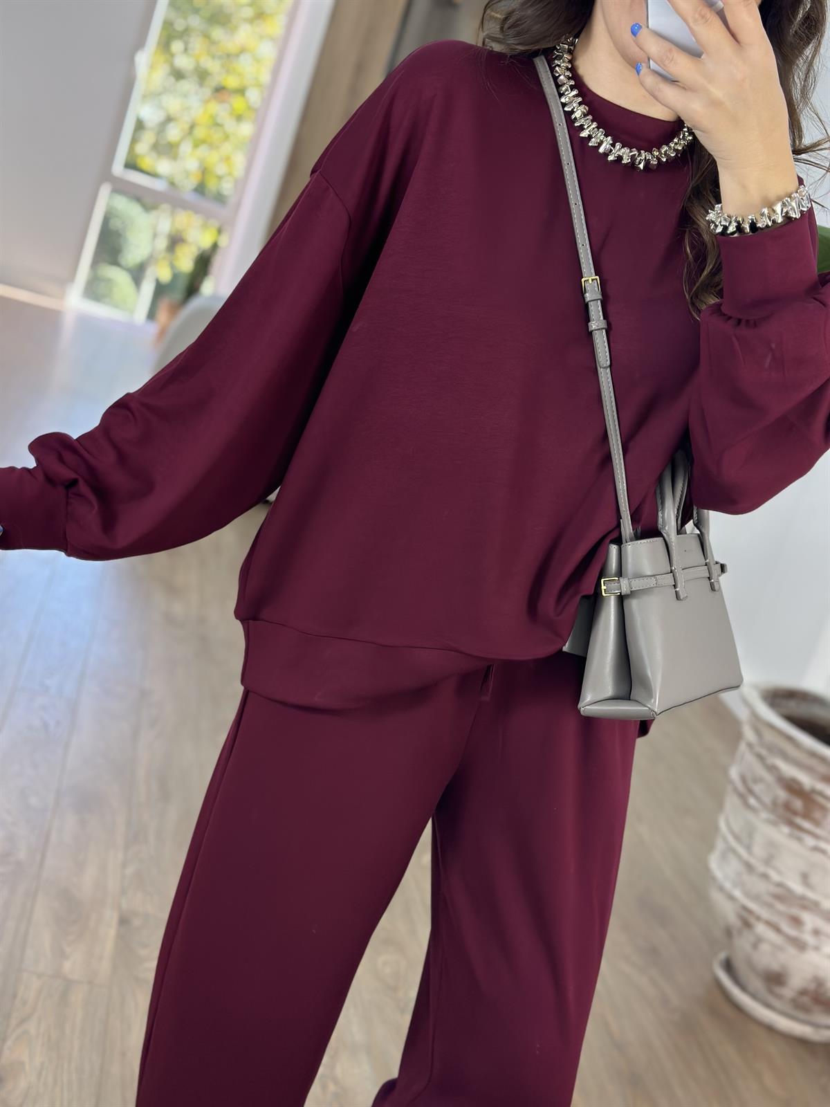 Modal Kumaş Basic Salaş Takım - Bordo