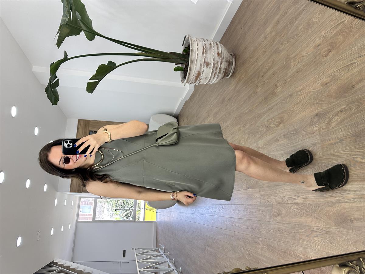 Modal Kumaş Cepli Premium Elbise-Haki